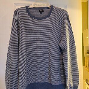 Men's J. Crew cotton crewneck sweater; blue/white striped; size large